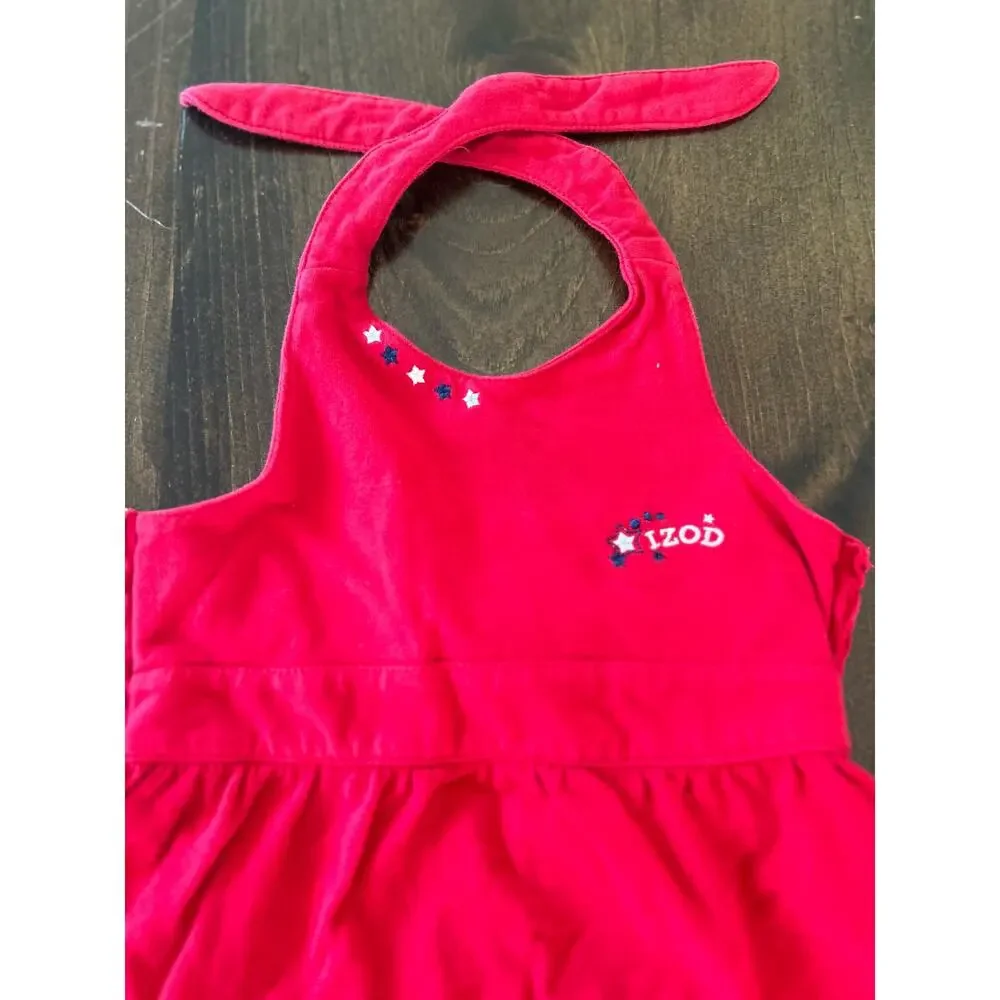 IZOD Halter Dress Toddler‎ Girls 24M Red Tiered Ruffle Star Embroidered July 4th